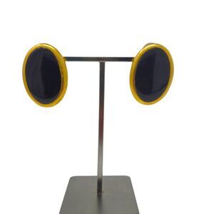 Vintage Anne Klein clip-on earrings featuring glossy black enamel ovals